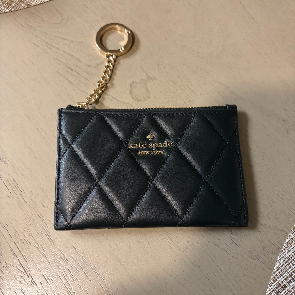 Kate Spade Black Quilted Card Case with Gold Chain
